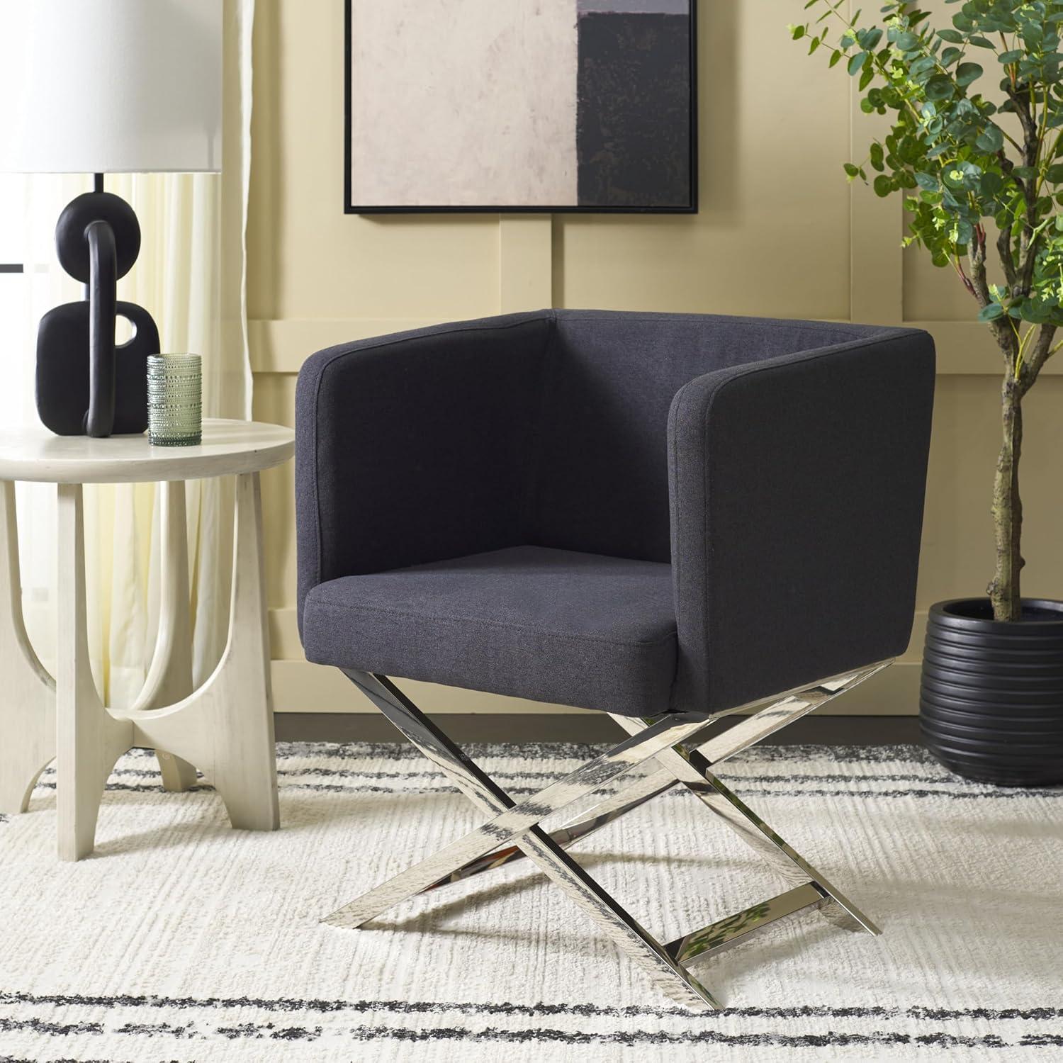 image:imageSafavieh Home Collection Celine Navy and Chrome Modern Glam Cross Leg ChairBlack Chrome