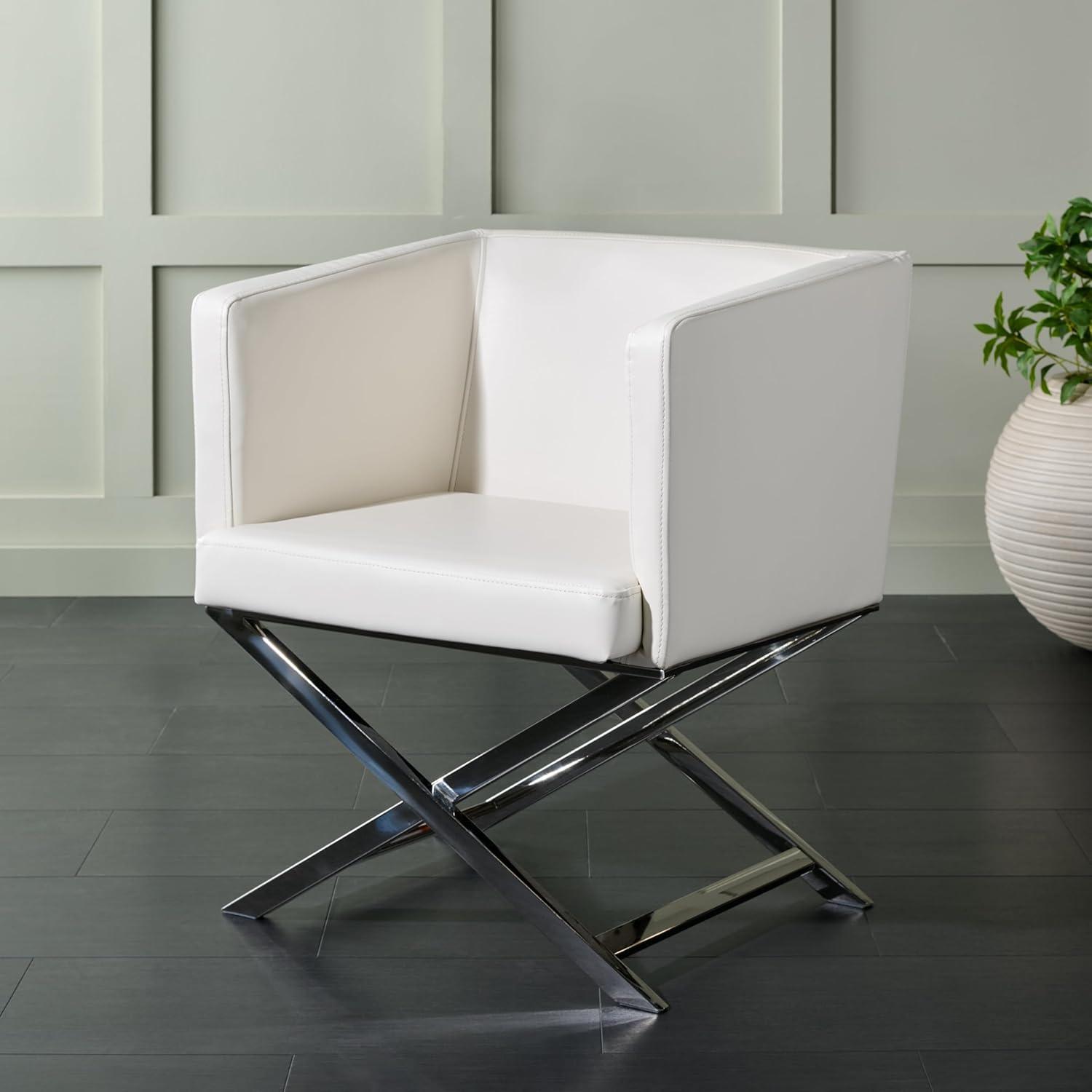 image:imageSafavieh Home Collection Celine Navy and Chrome Modern Glam Cross Leg ChairWhite Chrome