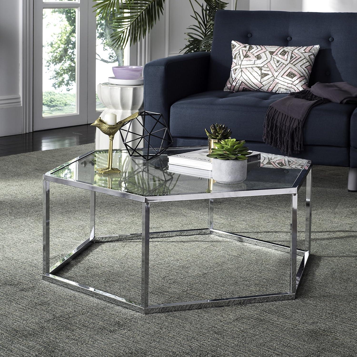 image:imageSafavieh Home Collection Eliana Chrome and Glass Hexagon Coffee Table