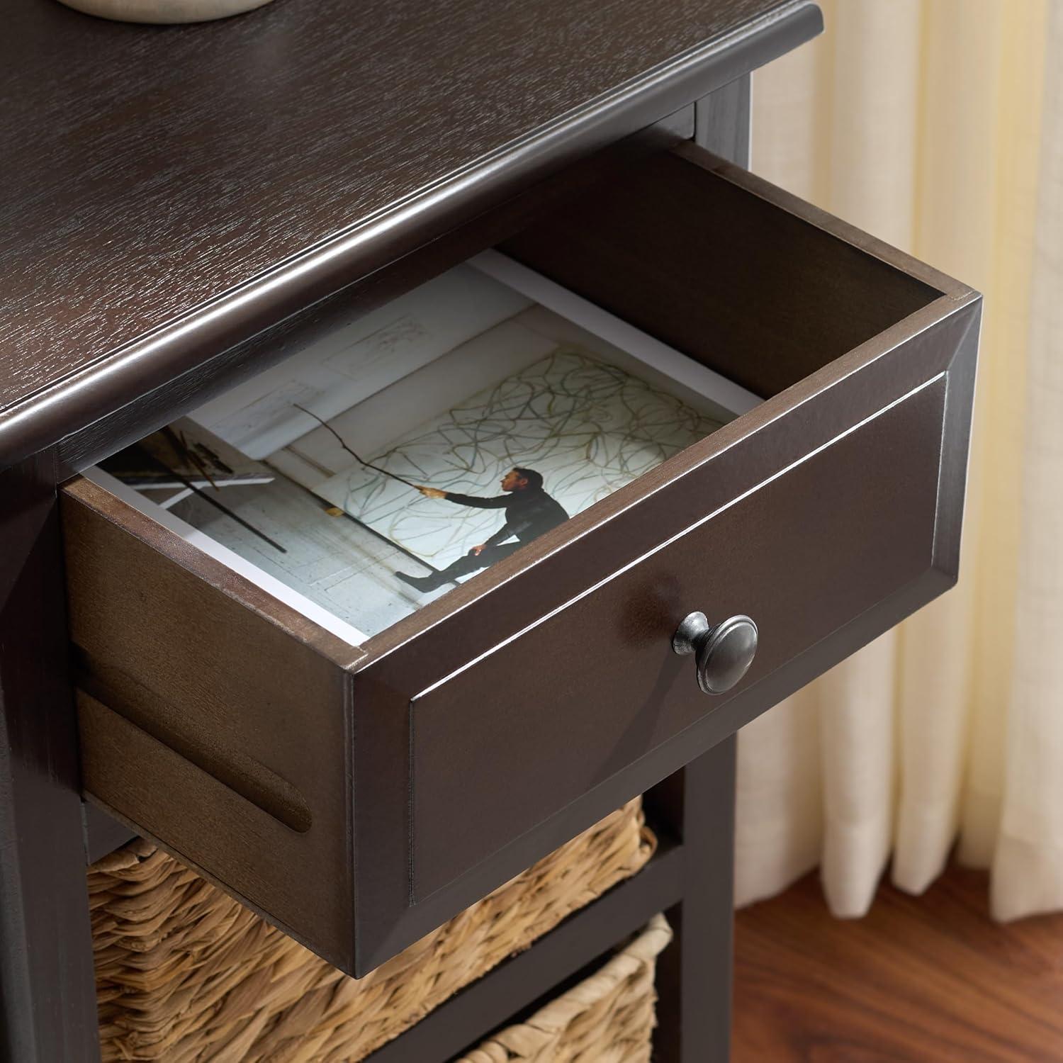 image:imageSafavieh Home Collection Everly Drawer White Wash 1Drawer 2 Removable Baskets Side TableDark Chocolate