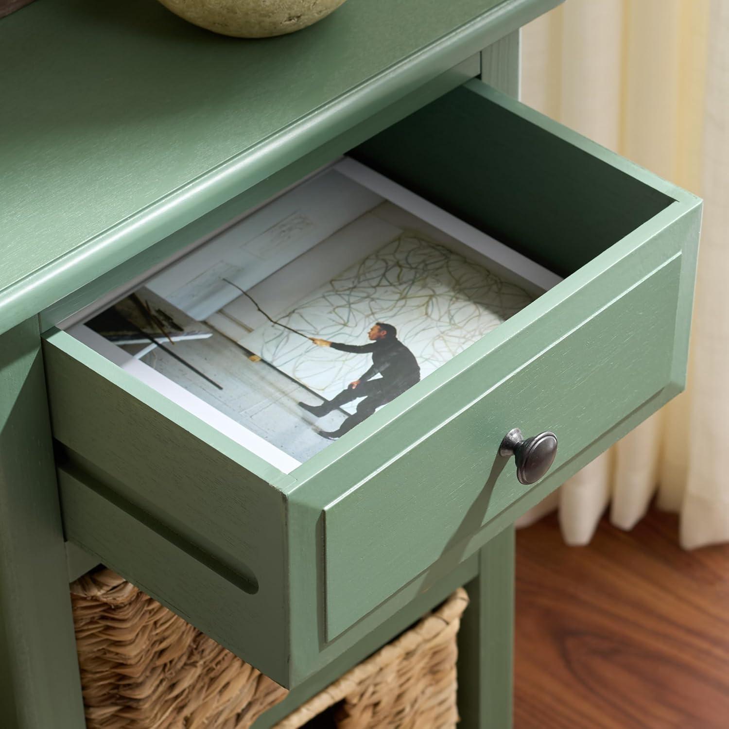 image:imageSafavieh Home Collection Everly Drawer White Wash 1Drawer 2 Removable Baskets Side TableDusty Green