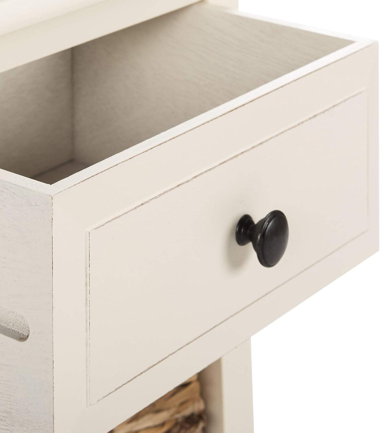 image:imageSafavieh Home Collection Everly Drawer White Wash 1Drawer 2 Removable Baskets Side TableVintage White