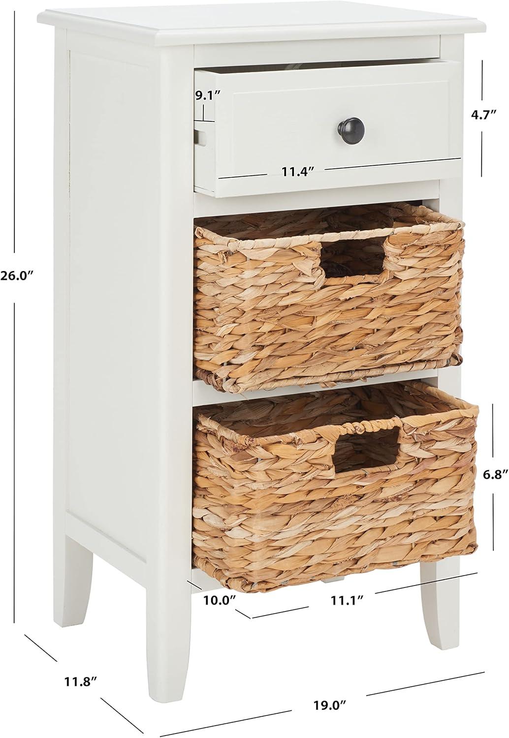 image:imageSafavieh Home Collection Everly Drawer White Wash 1Drawer 2 Removable Baskets Side TableVintage White