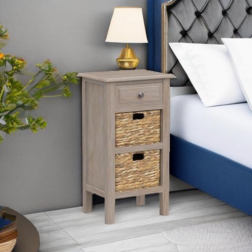 image:imageSafavieh Home Collection Everly Drawer White Wash 1Drawer 2 Removable Baskets Side TableWhite Washed