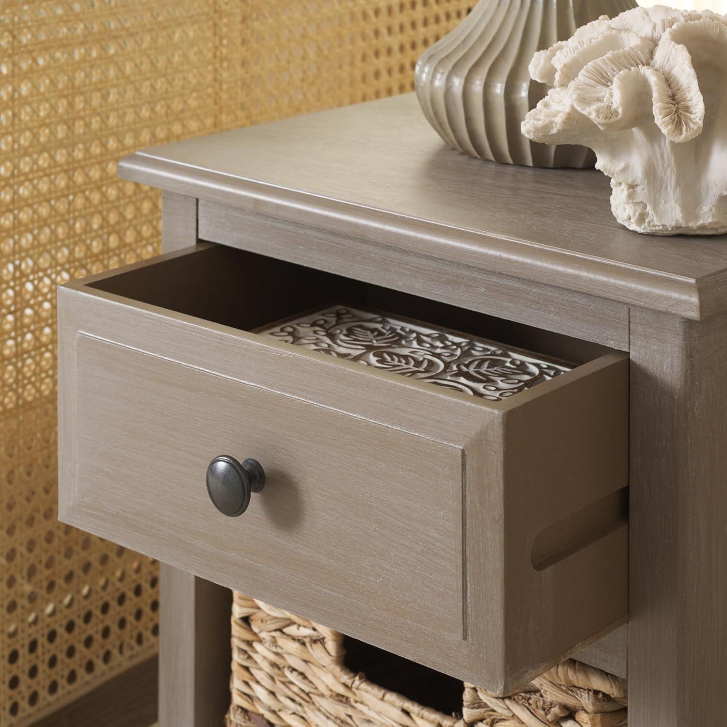 image:imageSafavieh Home Collection Everly Drawer White Wash 1Drawer 2 Removable Baskets Side TableWhite Washed