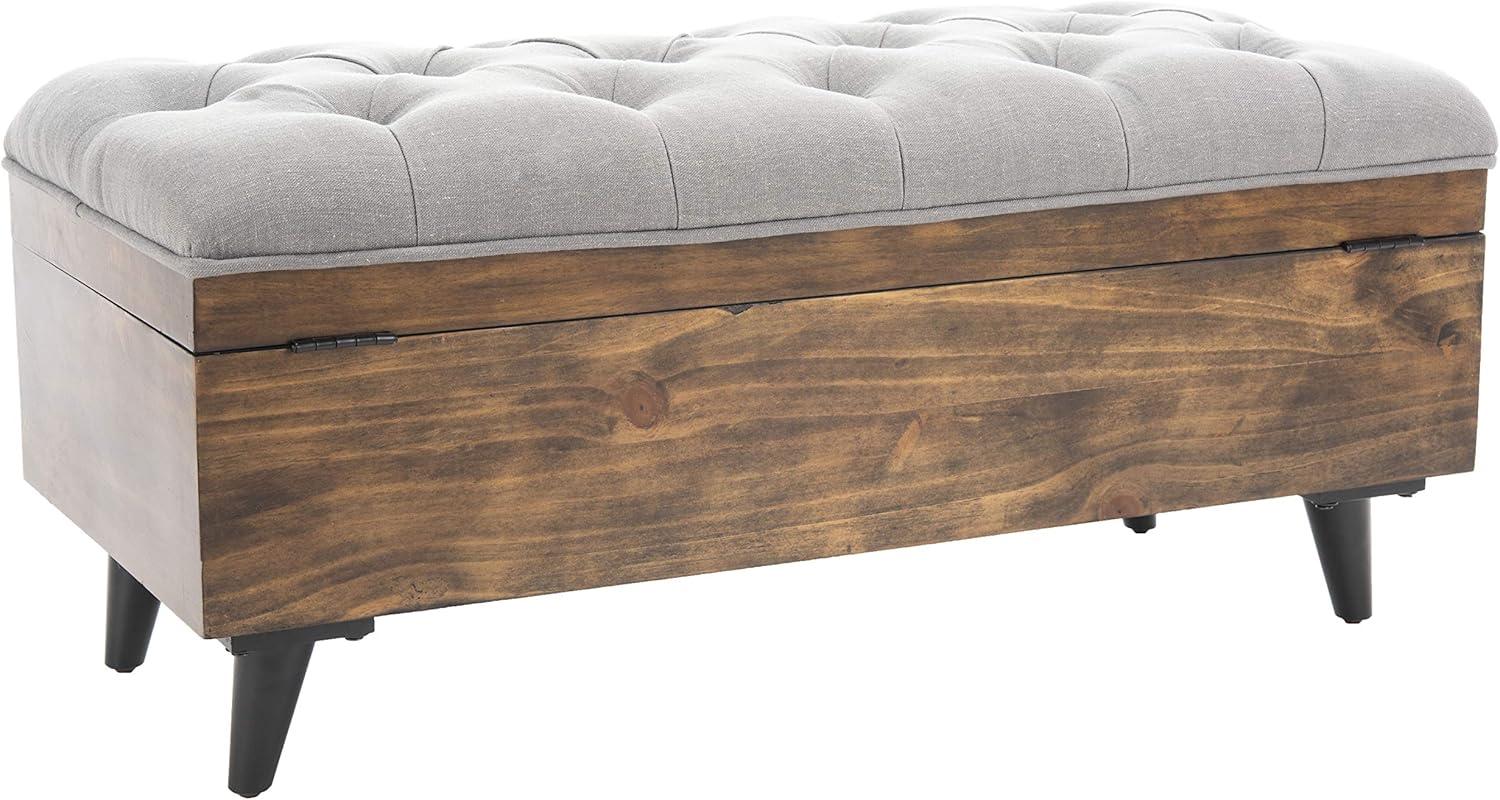 image:imageSafavieh Home Collection Liam Light Beige and Dark Oak Tufted Cocktail OttomanGrey Dark Oak