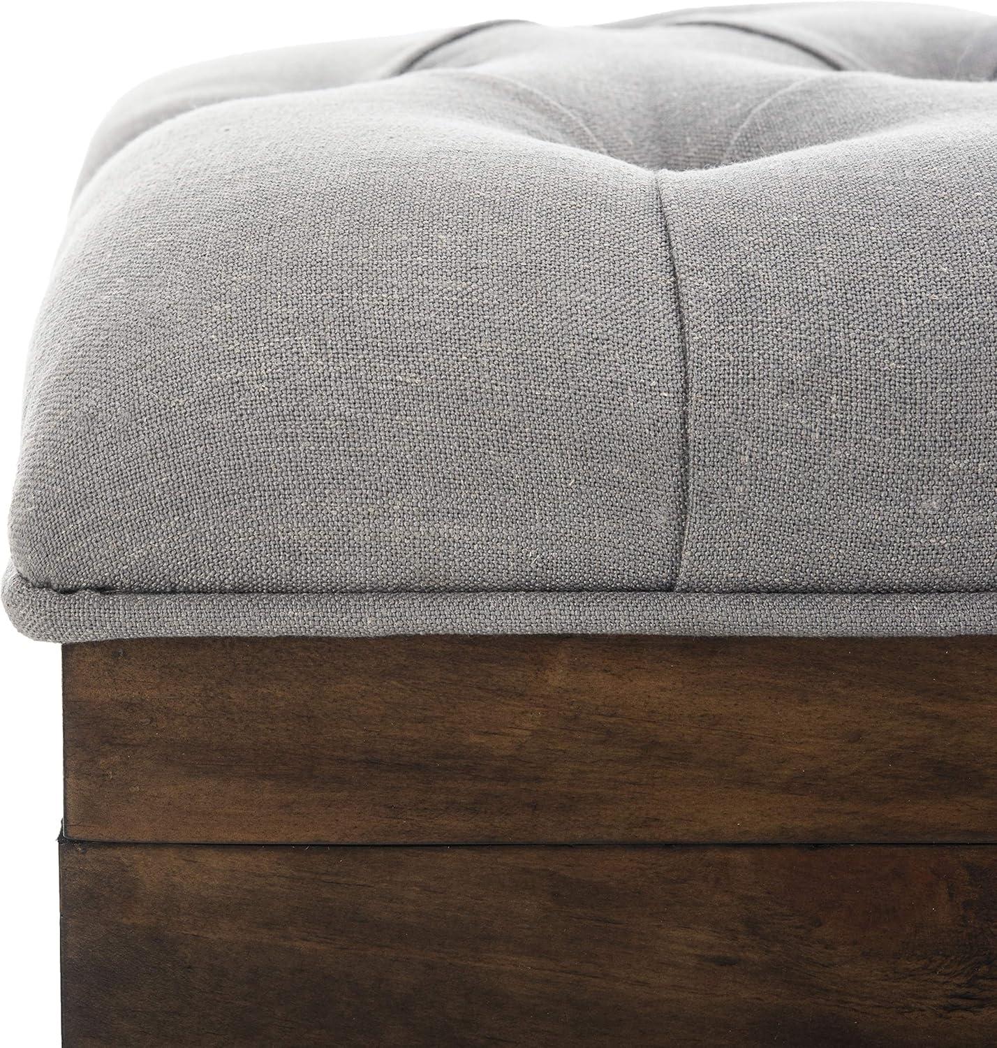 image:imageSafavieh Home Collection Liam Light Beige and Dark Oak Tufted Cocktail OttomanGrey Dark Oak