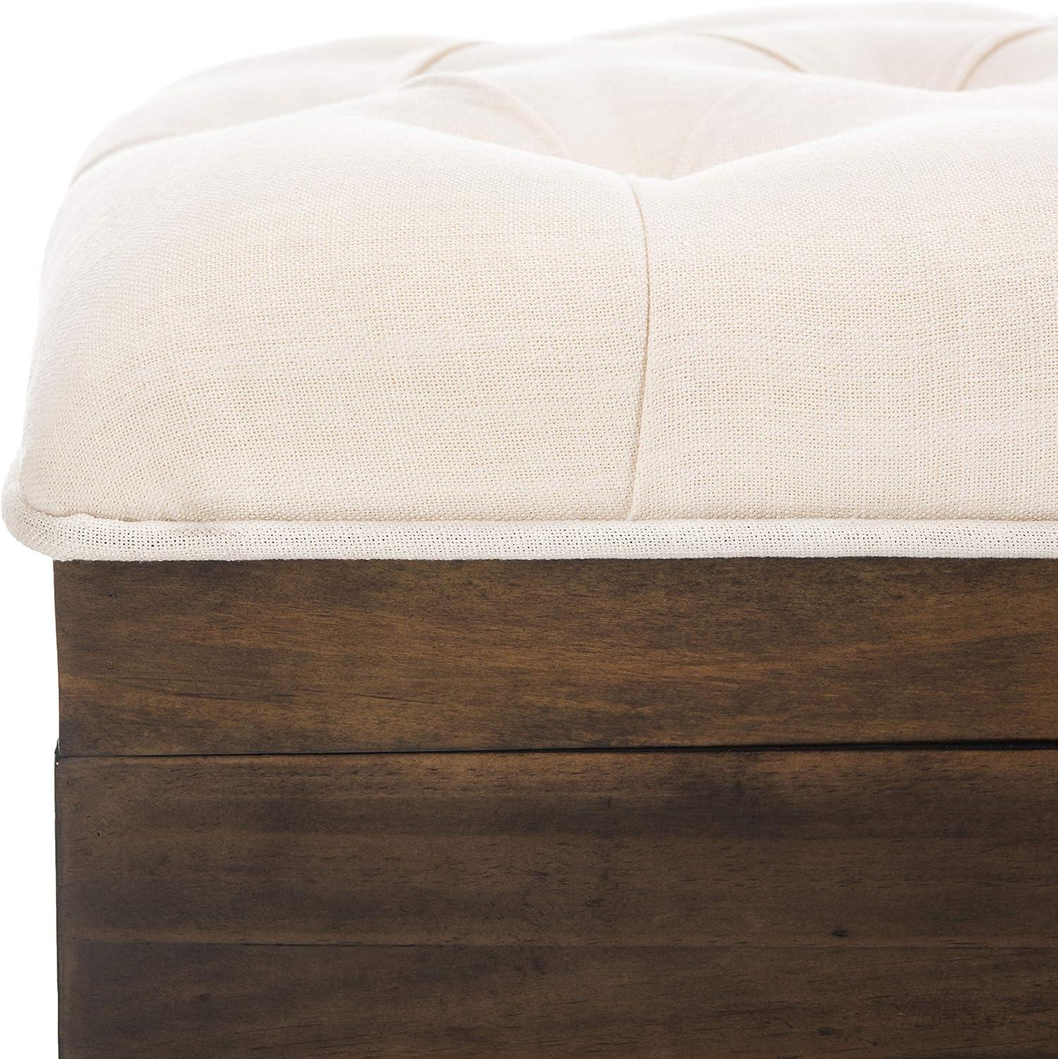 image:imageSafavieh Home Collection Liam Light Beige and Dark Oak Tufted Cocktail OttomanLight Beige Dark Oak