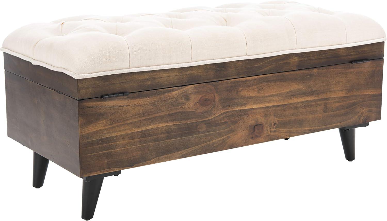 image:imageSafavieh Home Collection Liam Light Beige and Dark Oak Tufted Cocktail OttomanLight Beige Dark Oak