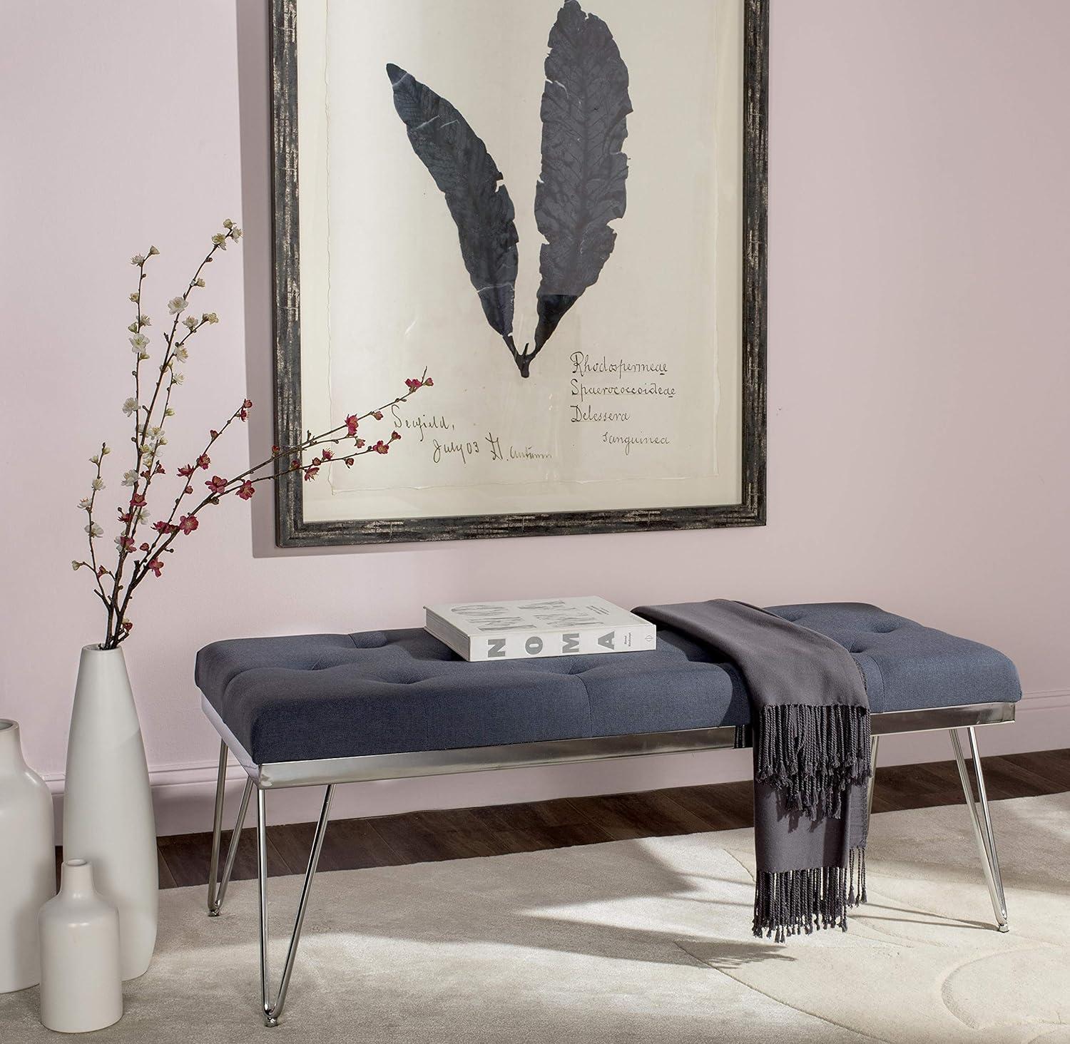 image:imageSafavieh Home Collection Marcella Brown amp Gold BenchNavy Chrome