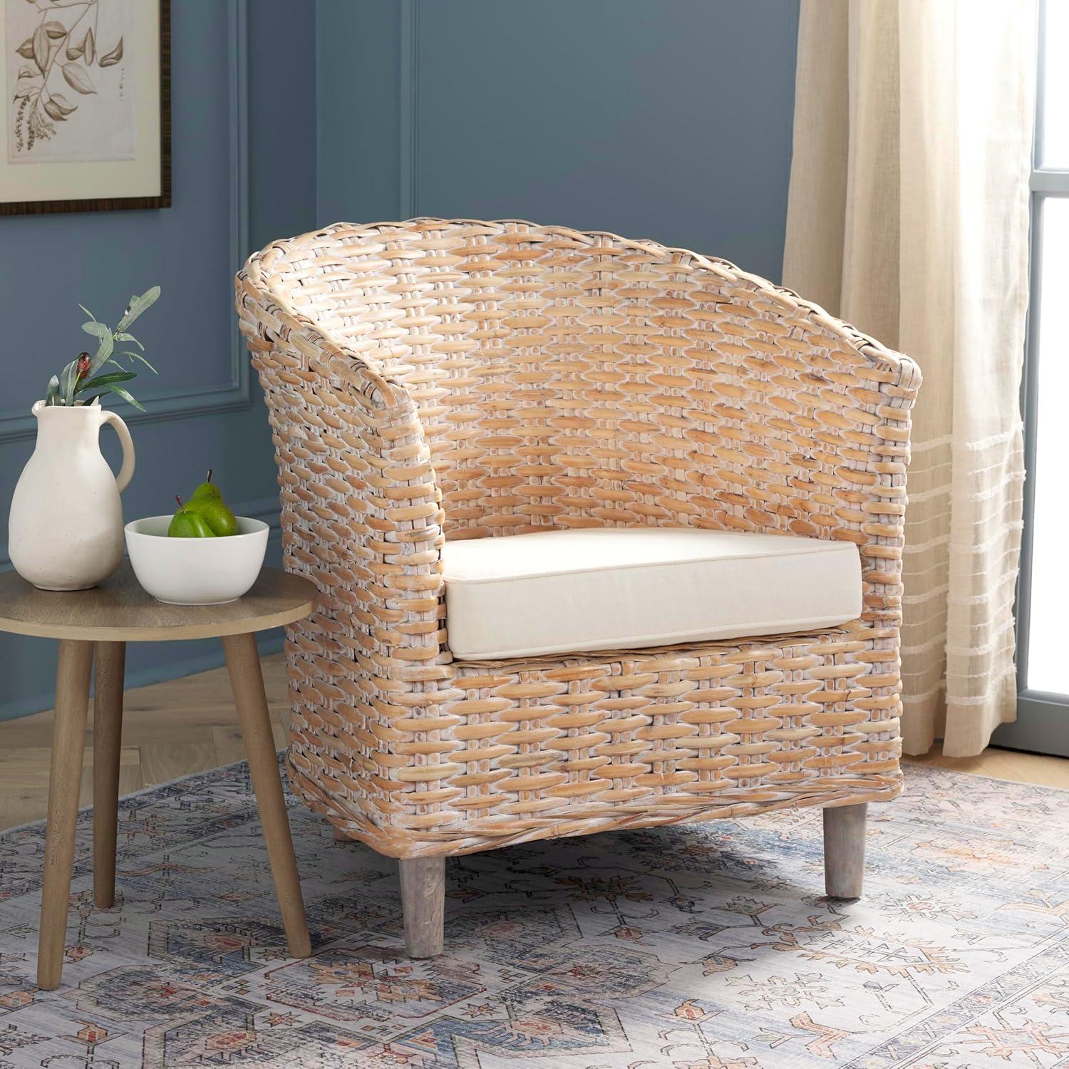 image:imageSafavieh Home Collection Omni Honey Barrel ChairNatural White Wash White