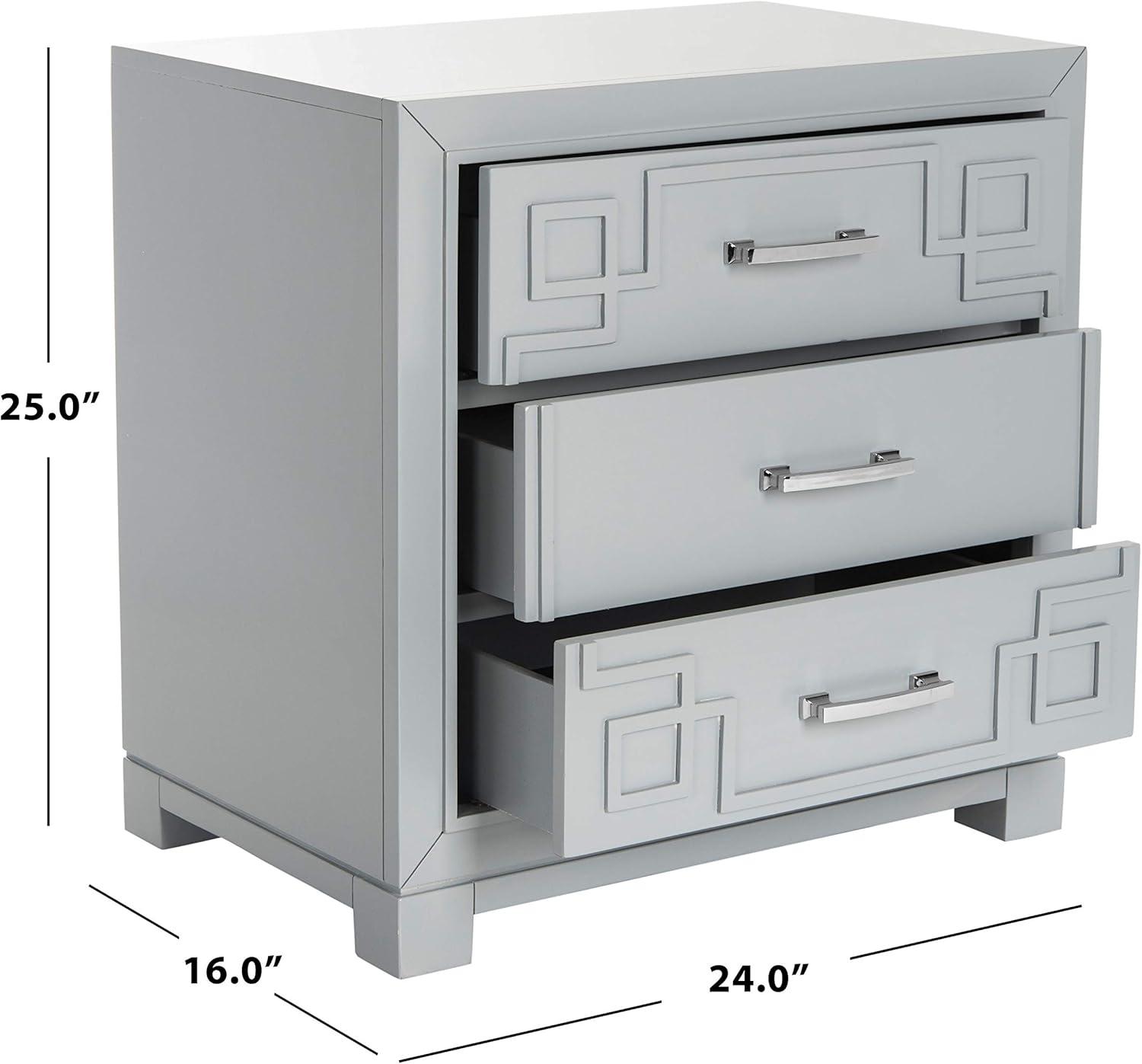image:imageSafavieh Home Collection Raina Grey 3Drawer Greek Key NightstandGrey