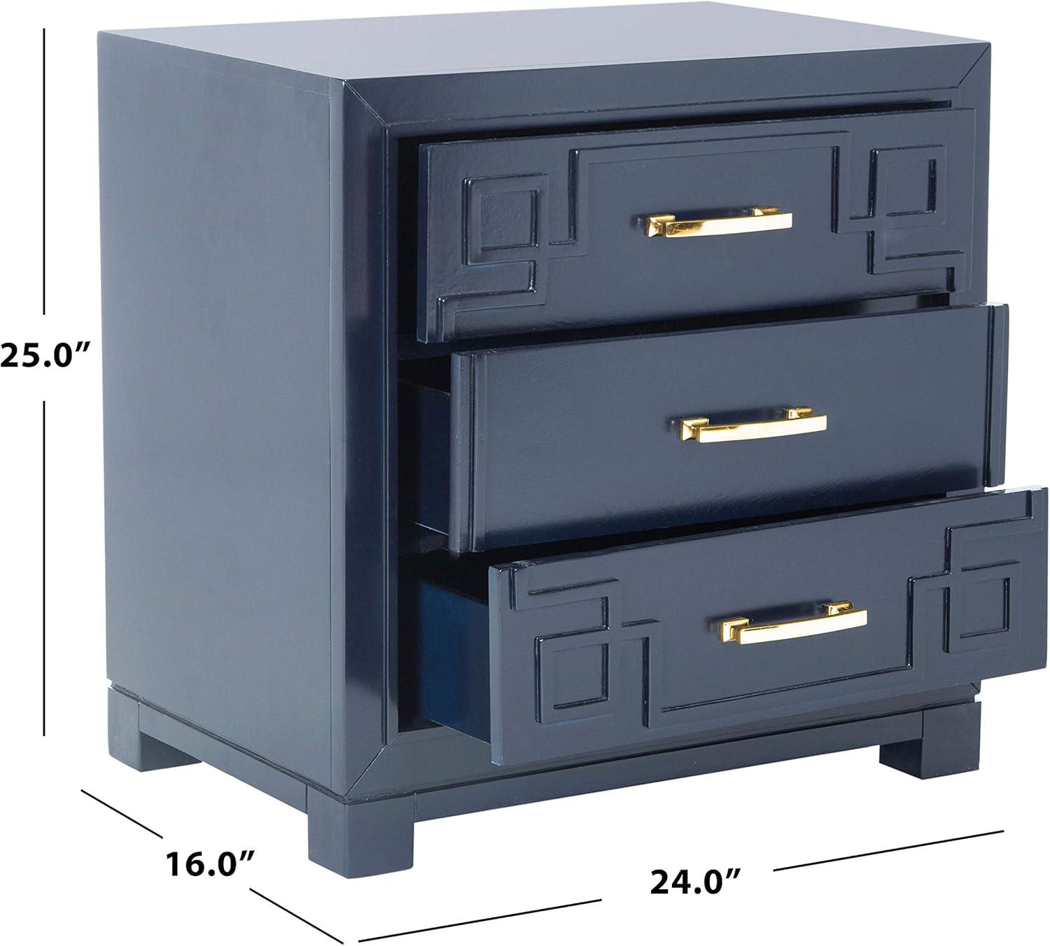 image:imageSafavieh Home Collection Raina Grey 3Drawer Greek Key NightstandNavy