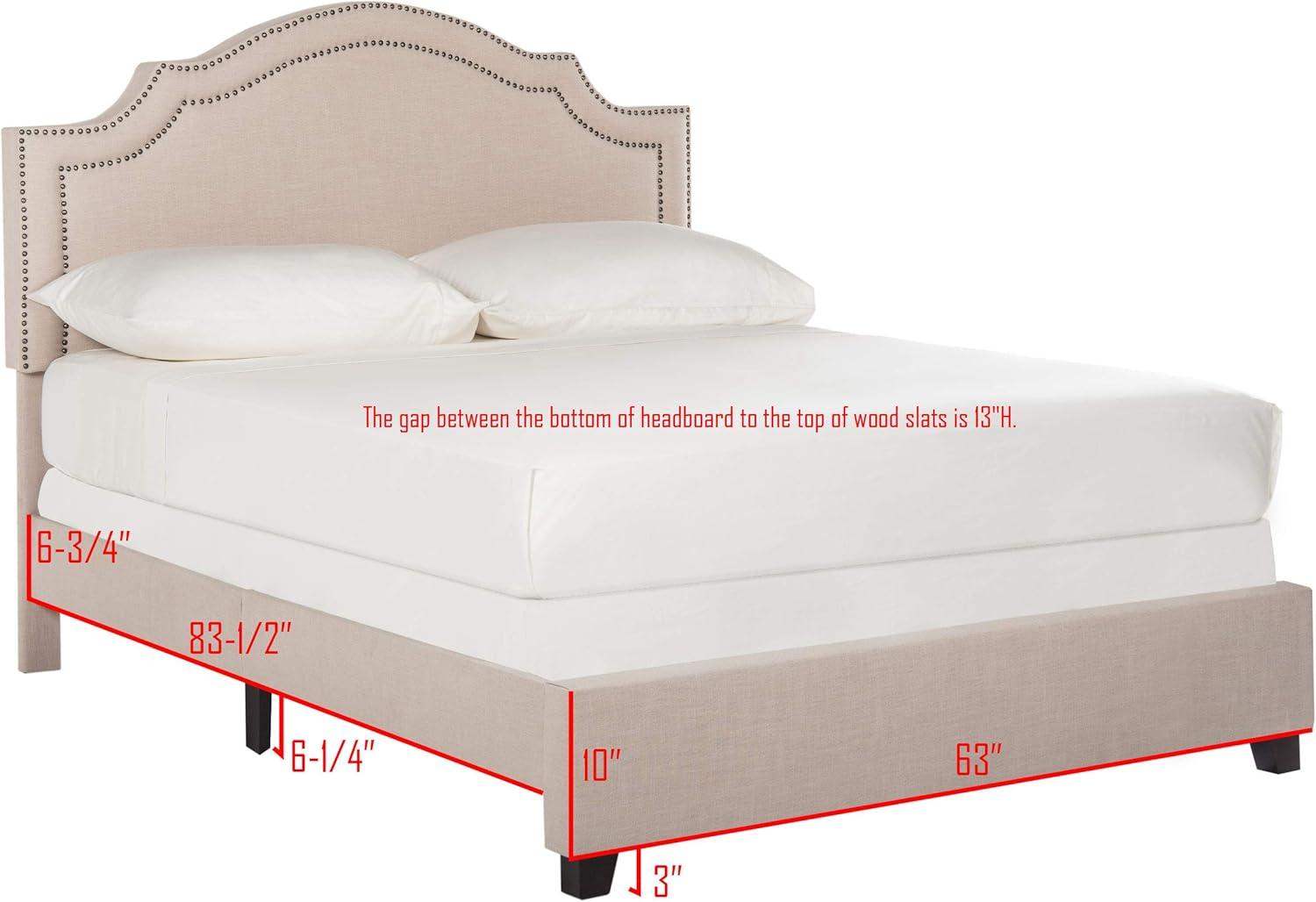 image:imageSafavieh Home Collection Theron Navy Velvet Nickel Nailhead Trim Full BedLight BeigeEspresso Brass Nailheads