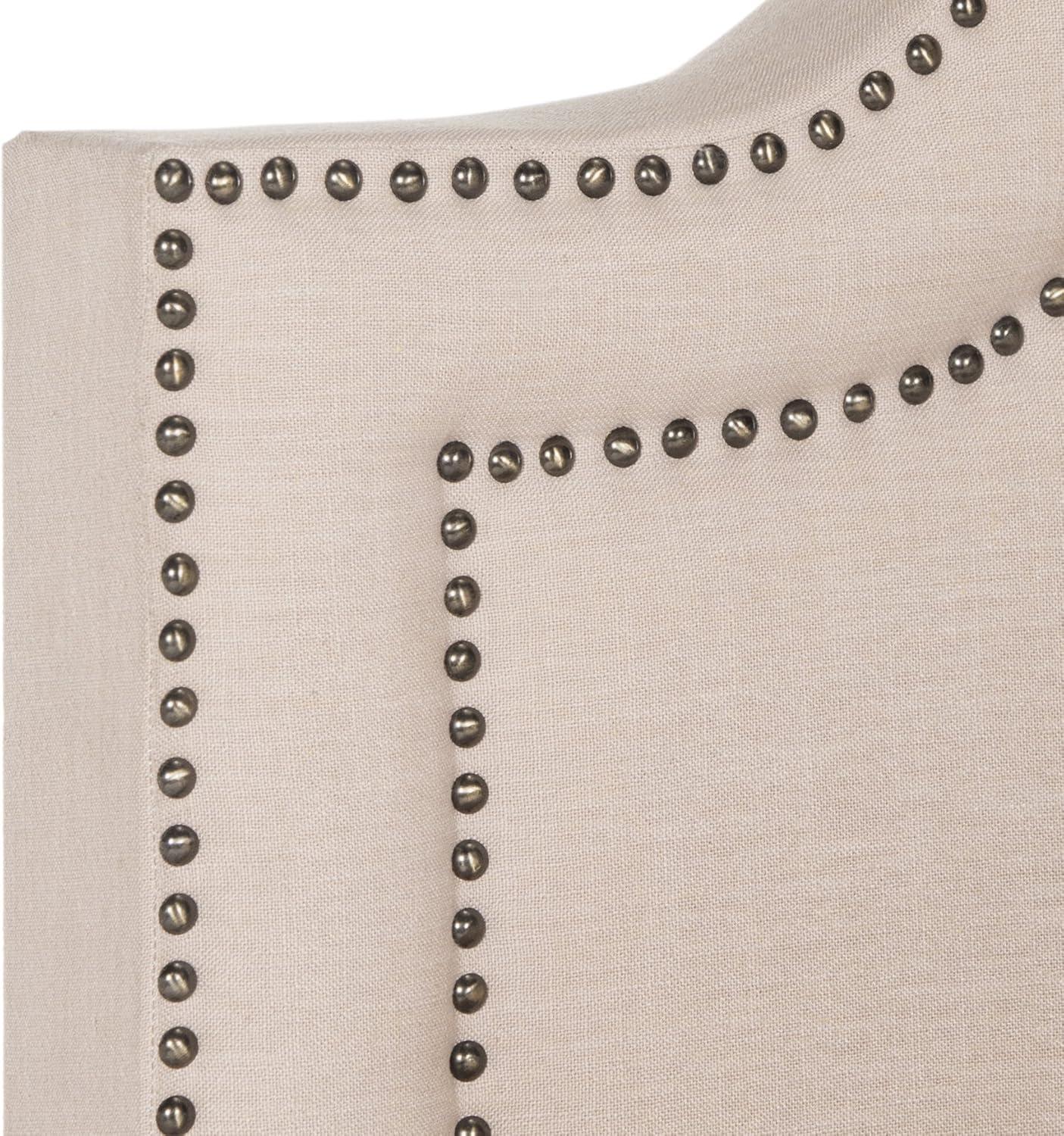image:imageSafavieh Home Collection Theron Navy Velvet Nickel Nailhead Trim Full BedLight BeigeEspresso Brass Nailheads