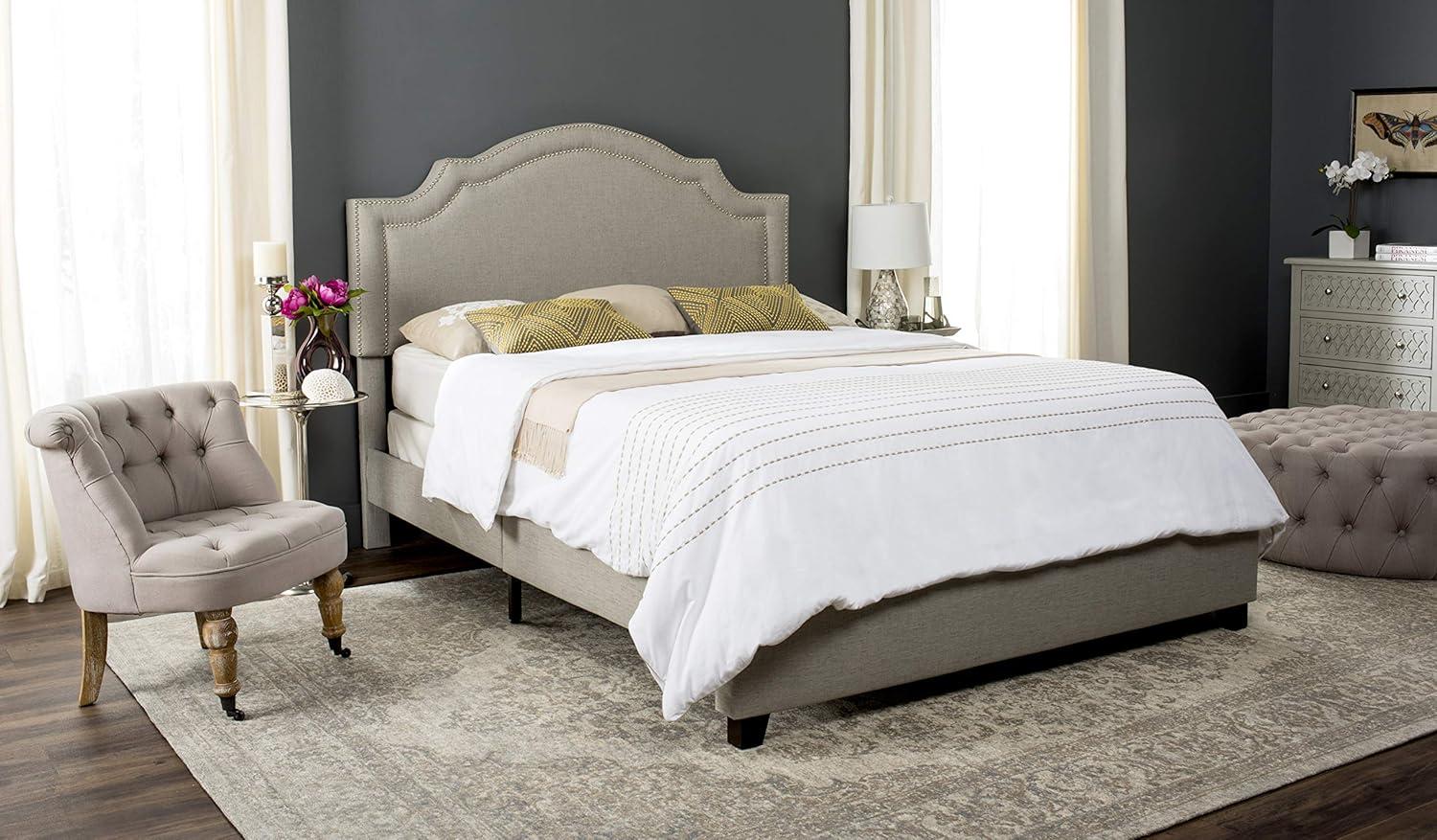 image:imageSafavieh Home Collection Theron Navy Velvet Nickel Nailhead Trim Full BedLight Grey