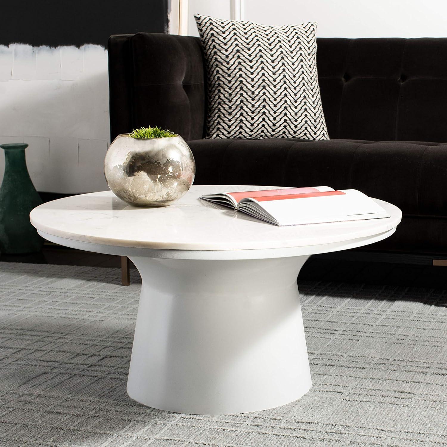 image:imageSafavieh Home Mila White Marble and White Pedestal Round Coffee TableWhite White