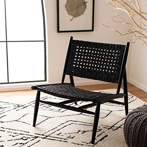 image:imageSafavieh Home Soleil Natural and White Leather Woven Accent ChairBlack Black