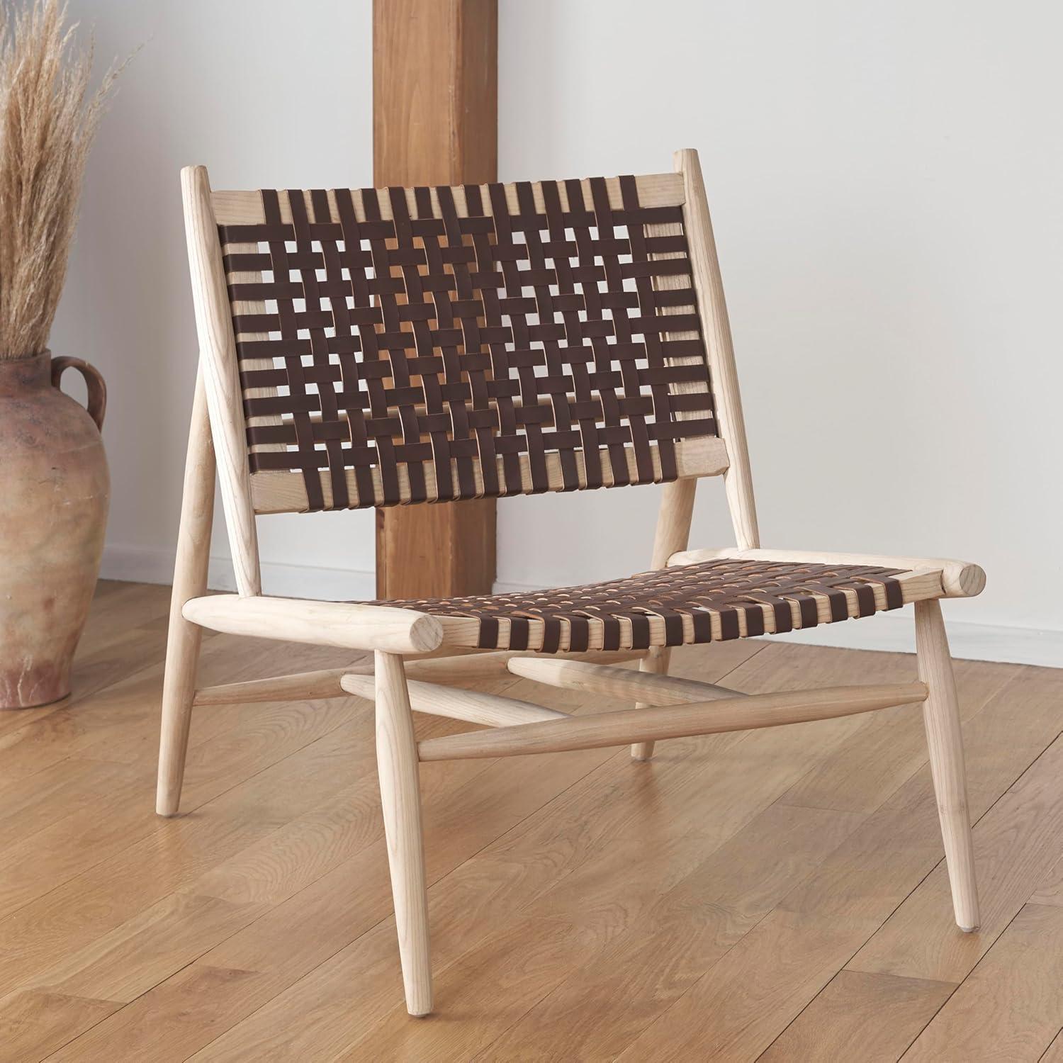 image:imageSafavieh Home Soleil Natural and White Leather Woven Accent ChairCognac Natural