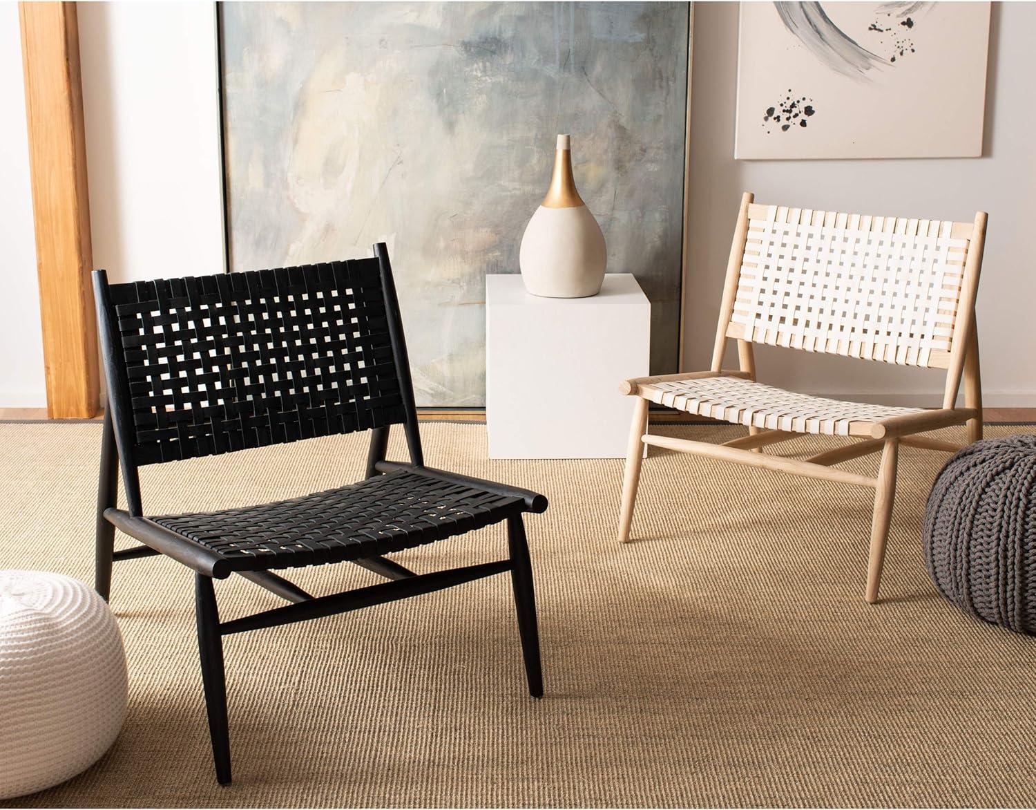 image:imageSafavieh Home Soleil Natural and White Leather Woven Accent ChairWhite Natural