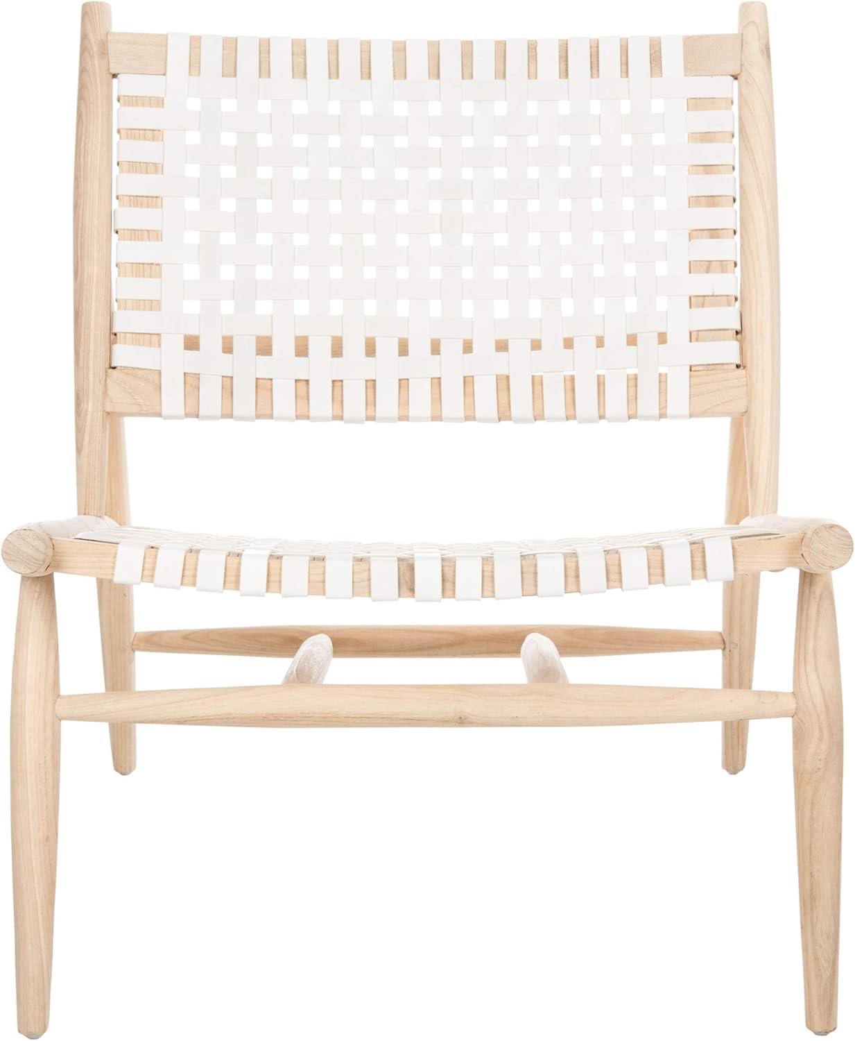 image:imageSafavieh Home Soleil Natural and White Leather Woven Accent ChairWhite Natural