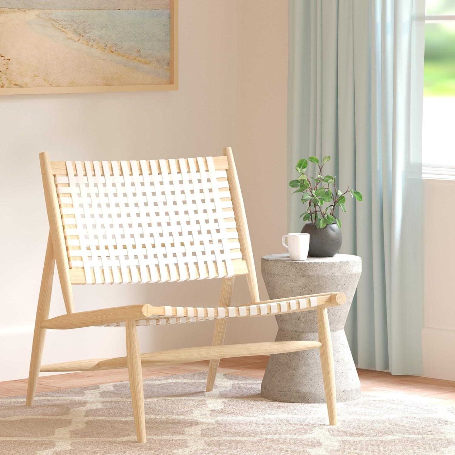 image:imageSafavieh Home Soleil Natural and White Leather Woven Accent ChairWhite Natural