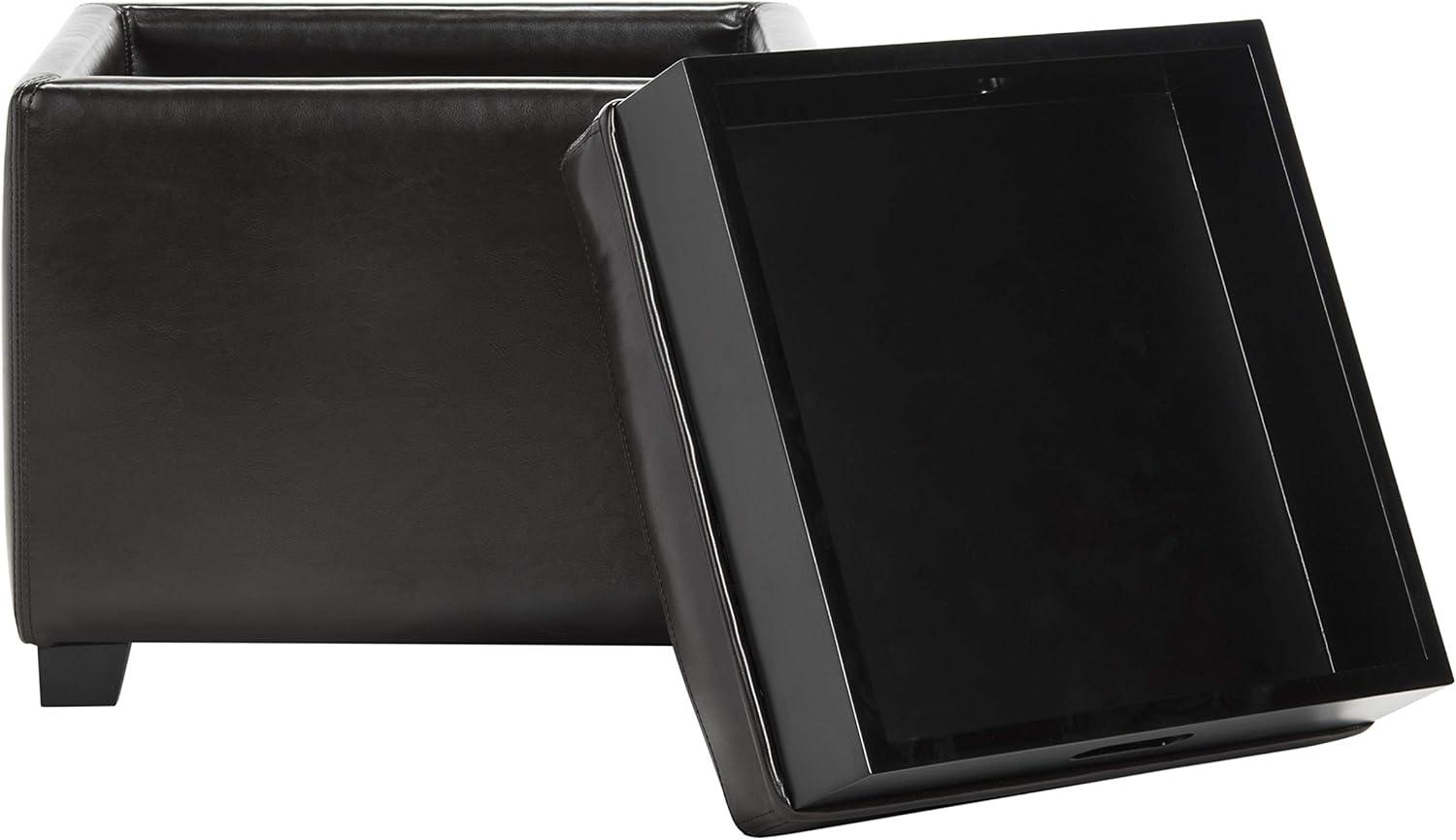 image:imageSafavieh Hudson Collection Kaylee Leather Single Tray Square Storage OttomanBrown