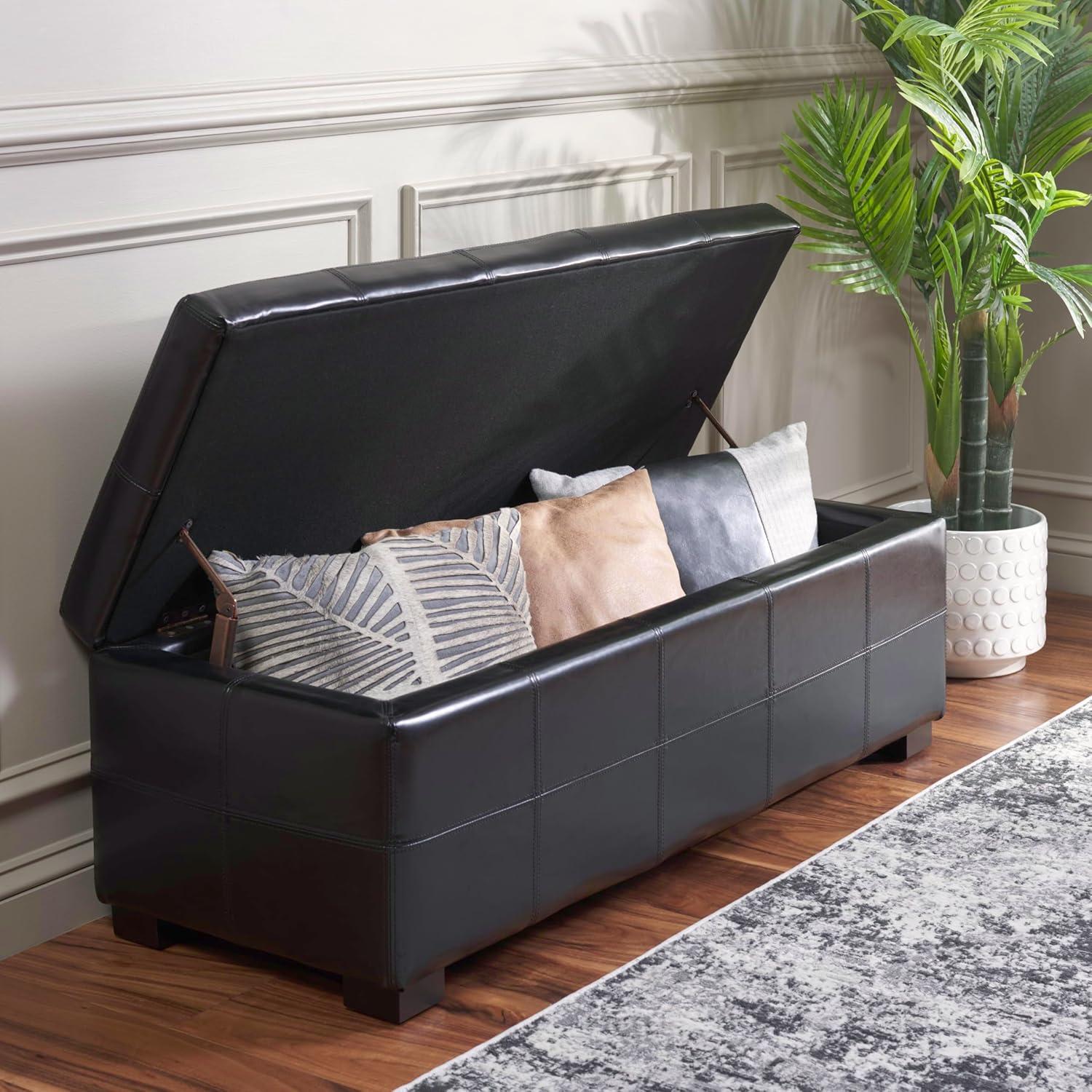 image:imageSafavieh Hudson Collection NoHo Tufted Brown Leather Large Storage BenchBlack