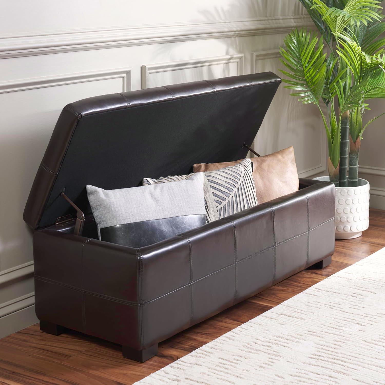 image:imageSafavieh Hudson Collection NoHo Tufted Brown Leather Large Storage BenchBrown