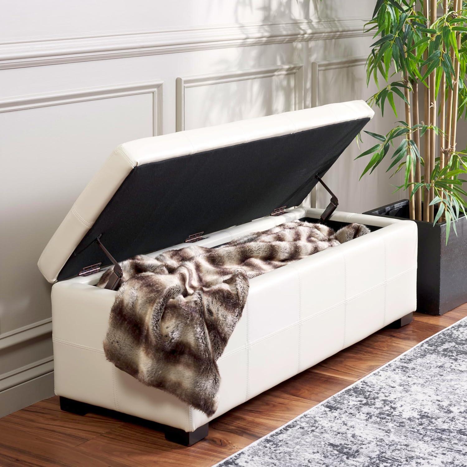 image:imageSafavieh Hudson Collection NoHo Tufted Brown Leather Large Storage BenchFlat Cream