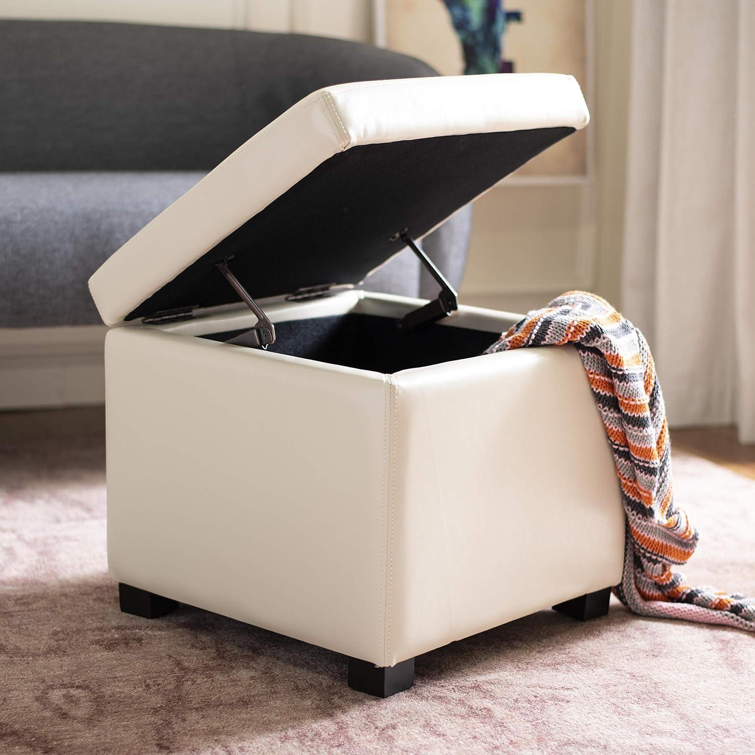 image:imageSafavieh Hudson Collection Ryder Leather Square Flip Top OttomanFlat Cream