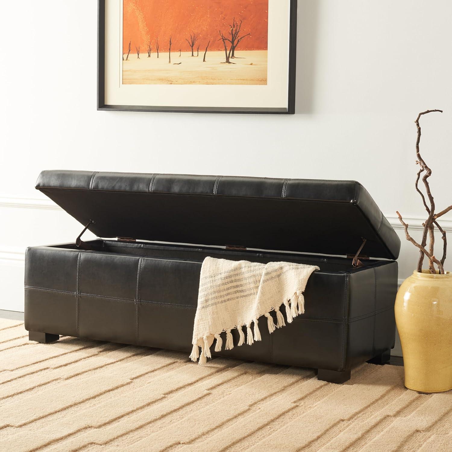image:imageSafavieh Hudson Collection Williamsburg Brown Leather Large Storage BenchBlack