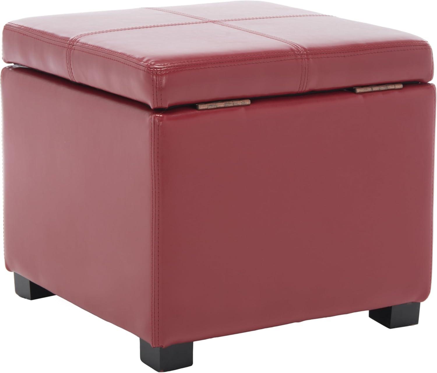 image:imageSafavieh Hudson Collection Williamsburg Brown Leather Square Storage OttomanRed