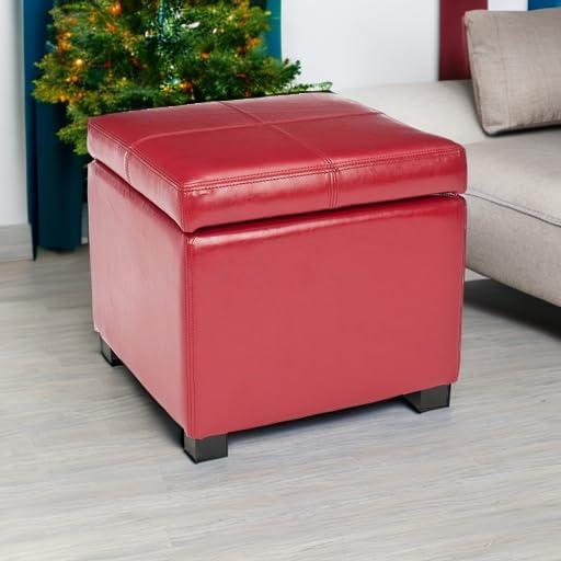 image:imageSafavieh Hudson Collection Williamsburg Brown Leather Square Storage OttomanRed