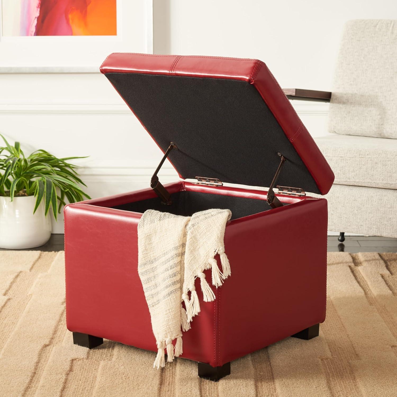 image:imageSafavieh Hudson Collection Williamsburg Brown Leather Square Storage OttomanRed