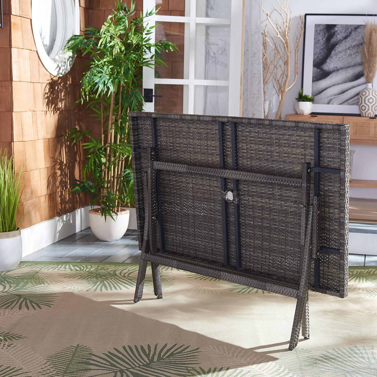 image:imageSafavieh PAT7503A Outdoor Collection Akita Black Rectangle Folding TableGrey Brown White
