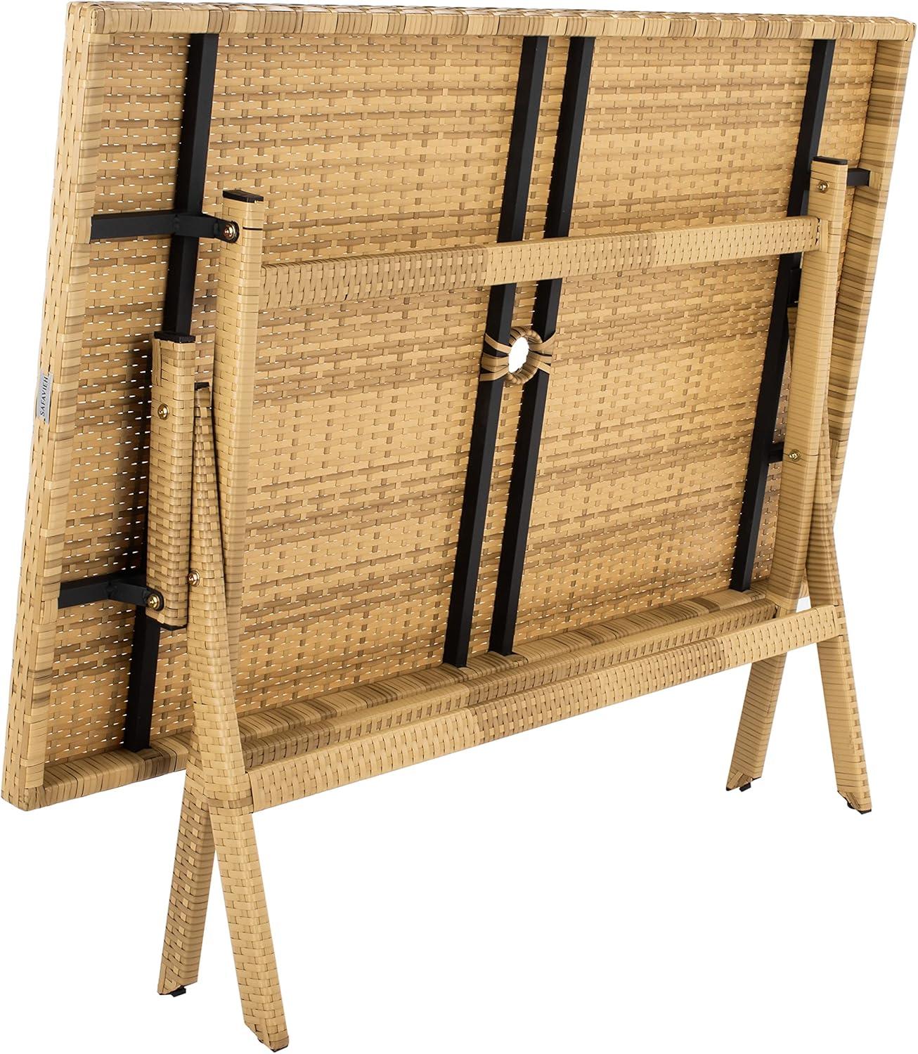 image:imageSafavieh PAT7503A Outdoor Collection Akita Black Rectangle Folding TableNatural White