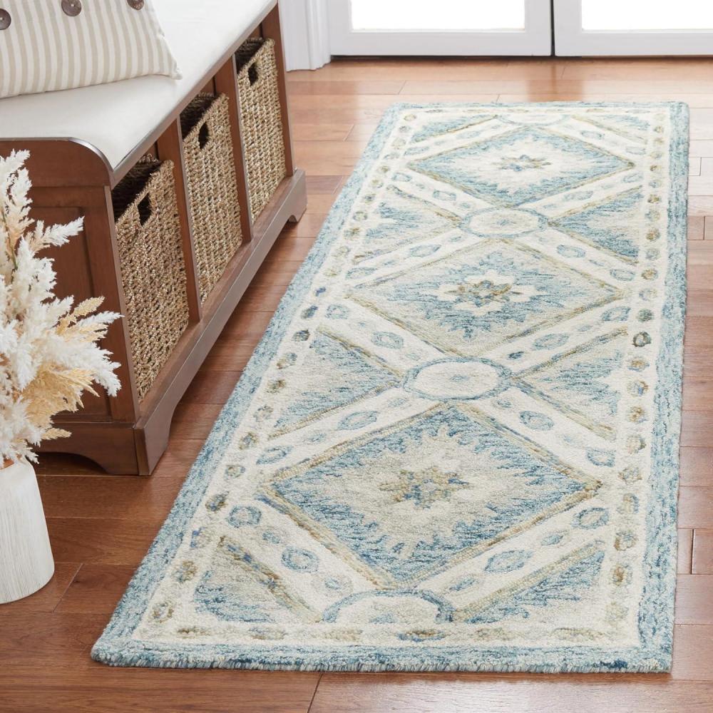image:imageMartha Stewart x SAFAVIEH Area Rug Collection 5 x 8 Blue amp Ivory Handmade Wool Ideal for Living Room Bedroom Office Dining Space MSR4652MBlueIvory