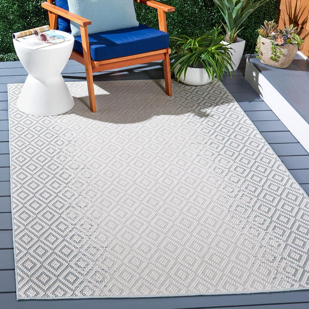 image:imageMartha Stewart x SAFAVIEH Outdoor Area Rug Collection 53 x 77 Aqua amp Cream Weather Resistant amp Washable Ideal for Patio Backyard Mudroom Deck Dining Space MSRO337JGreyCream