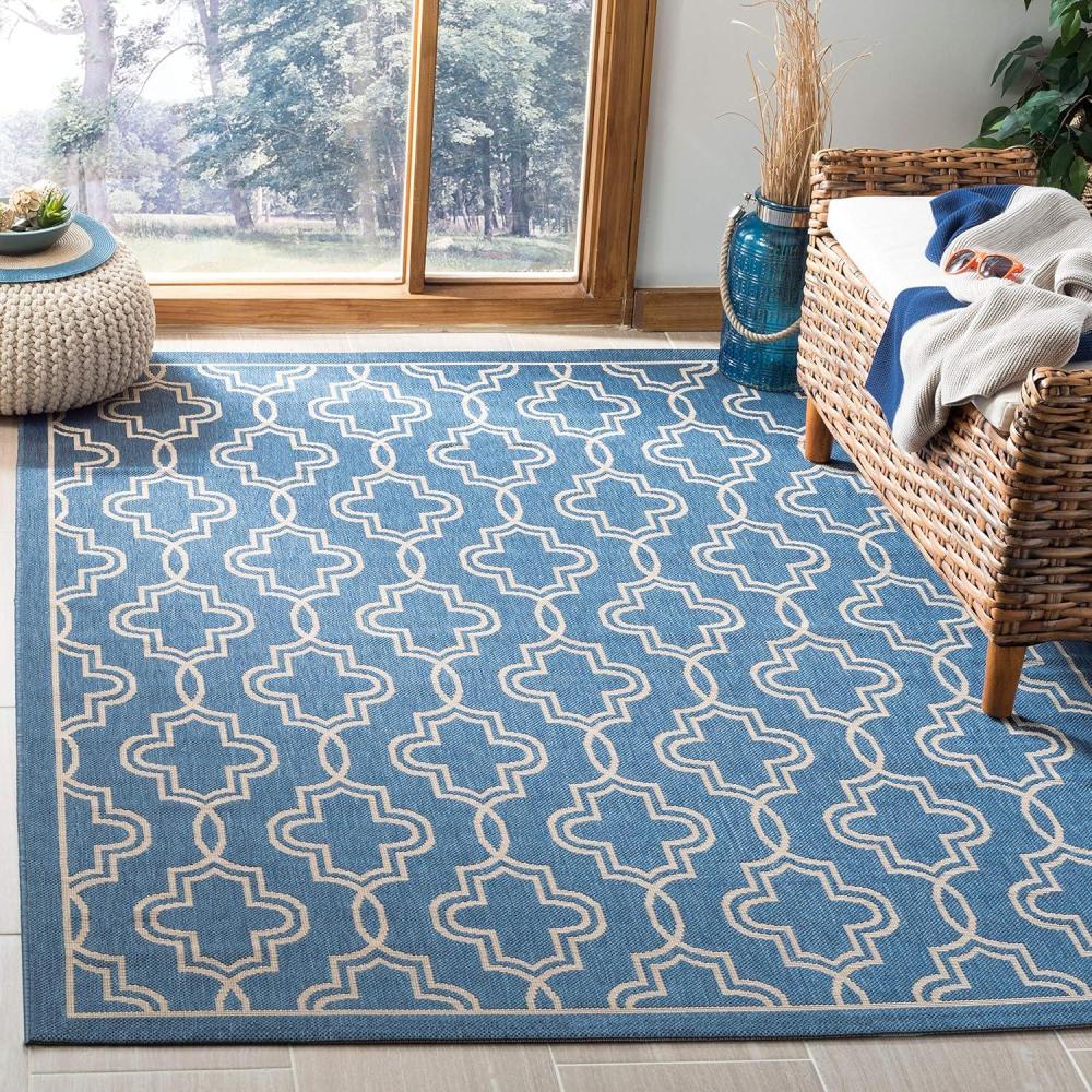 image:imageMartha Stewart x SAFAVIEH Outdoor Area Rug Collection 53 x 77 Blue amp Beige Weather Resistant amp Washable Ideal for Patio Backyard Mudroom Deck Dining Space MSR4274243BlueBeige