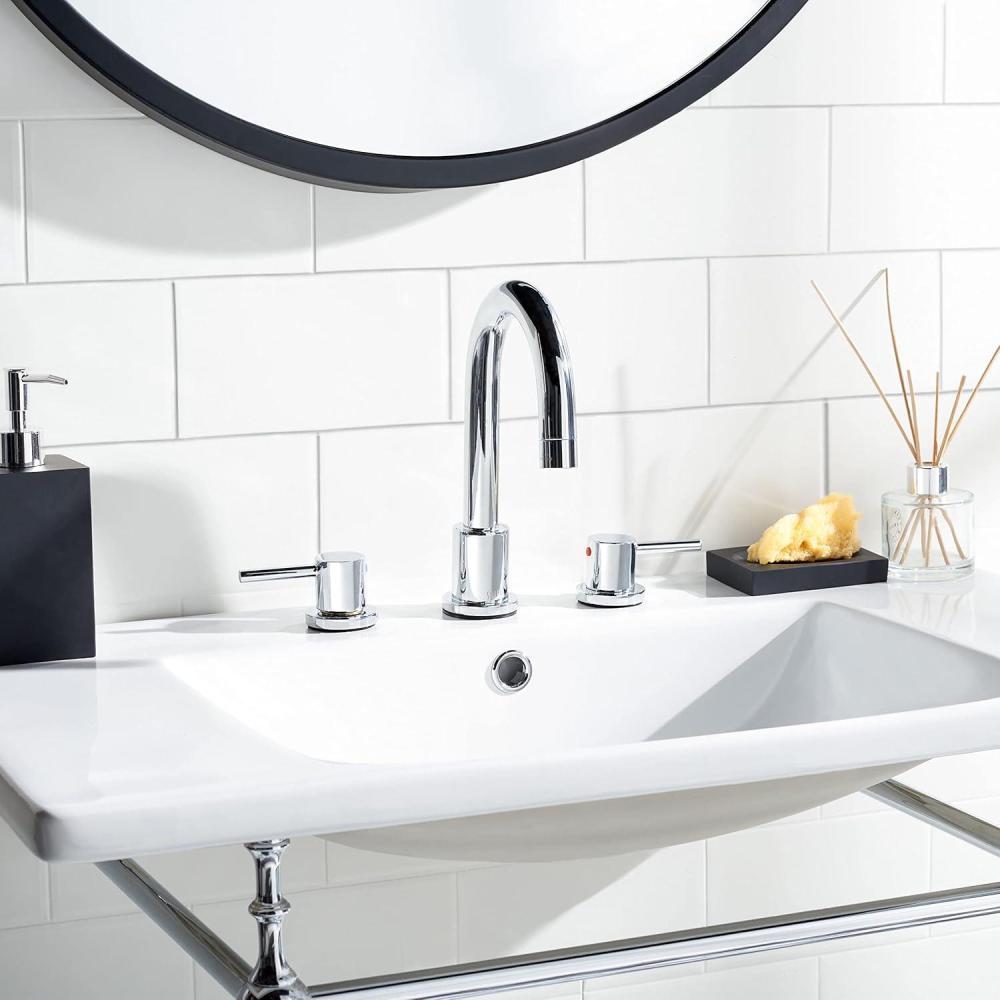 image:imageSAFAVIEH BRF1061C Solea Collection Poised Dual Handle 9 Inch Chrome Bathroom Vessel Faucet