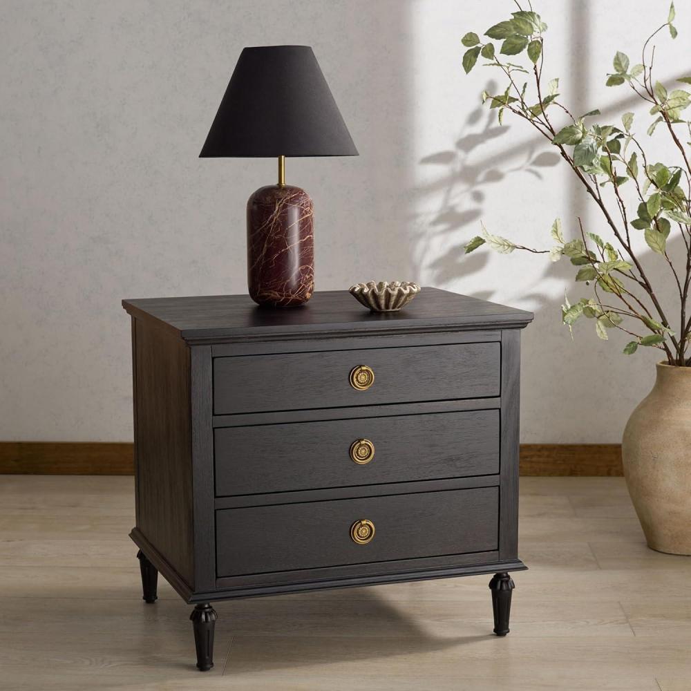 image:imageSAFAVIEH Couture Collection  Lisabet Light Oak 3Drawer Wood Nightstand Fully Assembled Bedroom Storage with Metal Drawer Glides SFV7705DBlack