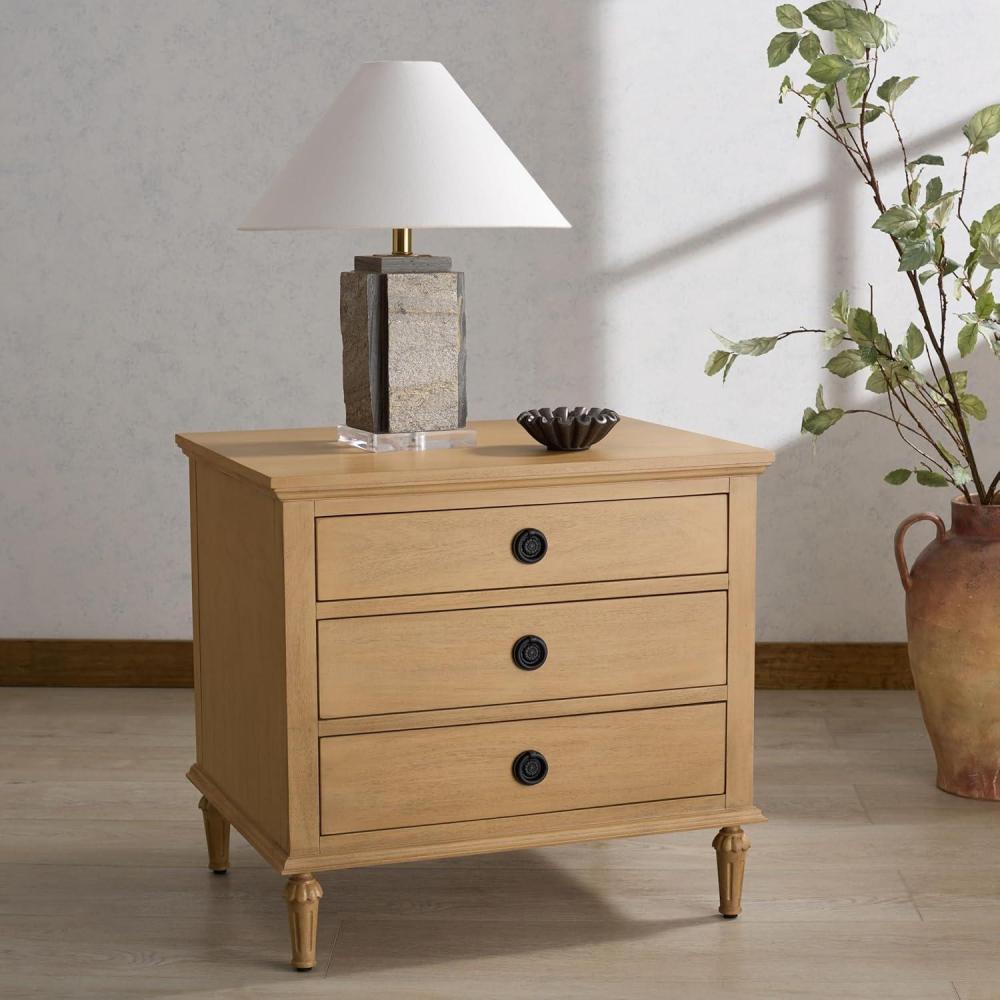 image:imageSAFAVIEH Couture Collection Lisabet Light Oak 3Drawer Wood Nightstand Fully Assembled Bedroom Storage with Metal Drawer Glides SFV7705DLight Oak