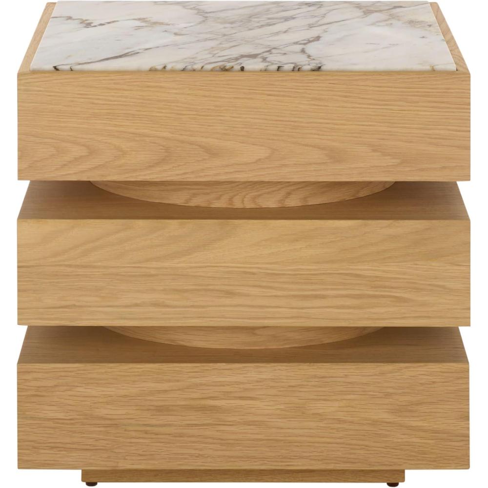 image:imageSAFAVIEH Couture Collection Shayrina Walnut amp Dark Brown Marble Accent Table Sculptural Wood Base Side Table SFV9765BNaturalWhite