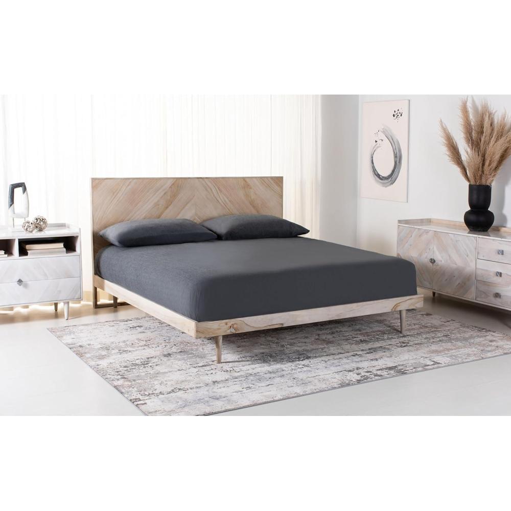 image:imageSAFAVIEH Couture Collection Cora Rose White Wash Solid Wood Herringbone Queen Size BedWhite Wash