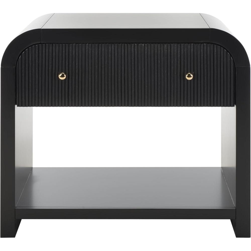 image:imageSAFAVIEH Couture Collection Liabella BlackGold 1Drawer Curved Nightstand Fully AssembledBlackGold