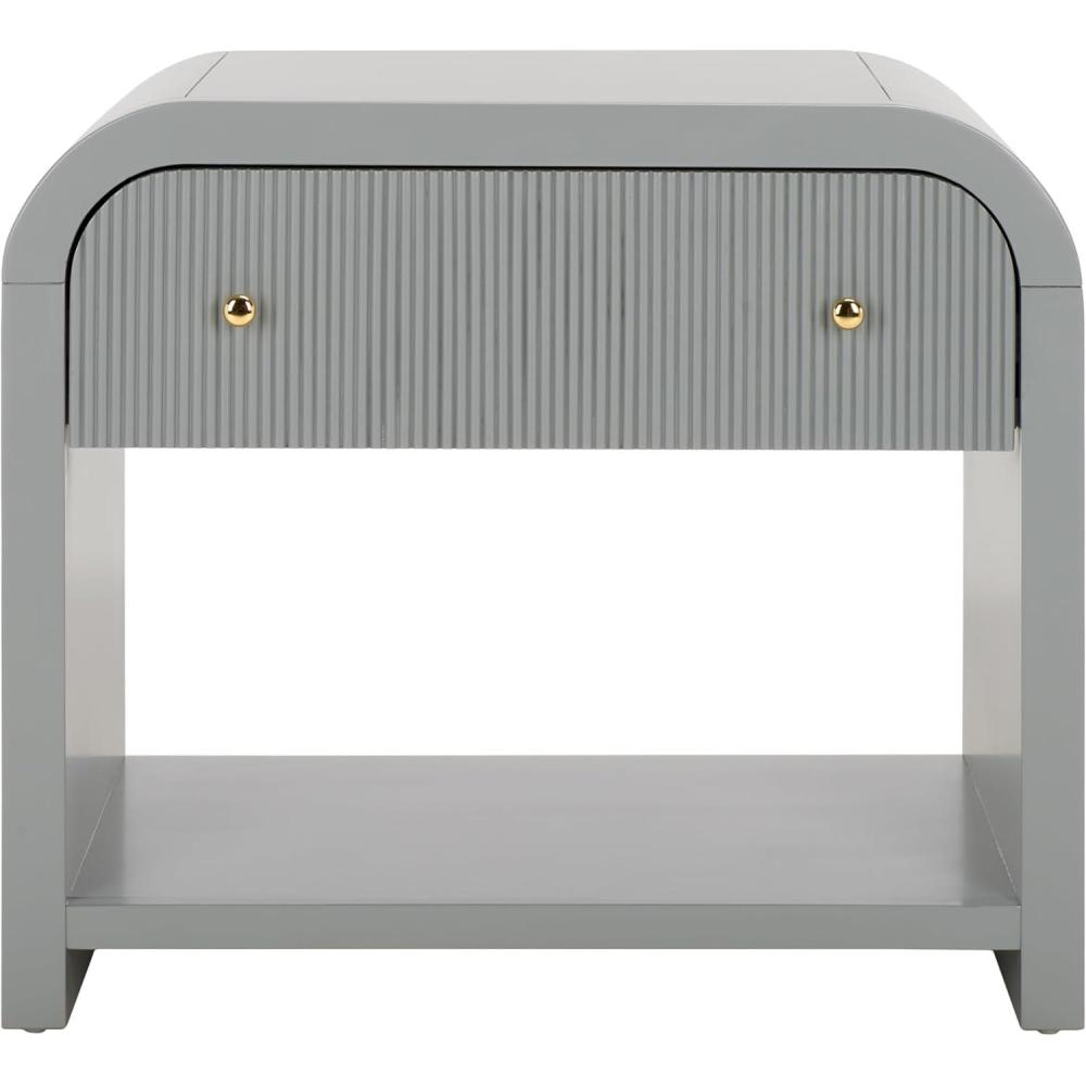 image:imageSAFAVIEH Couture Collection Liabella BlackGold 1Drawer Curved Nightstand Fully AssembledLight GreyGold