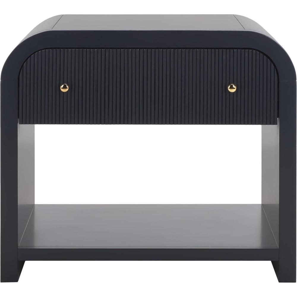 image:imageSAFAVIEH Couture Collection Liabella BlackGold 1Drawer Curved Nightstand Fully AssembledNavyGold