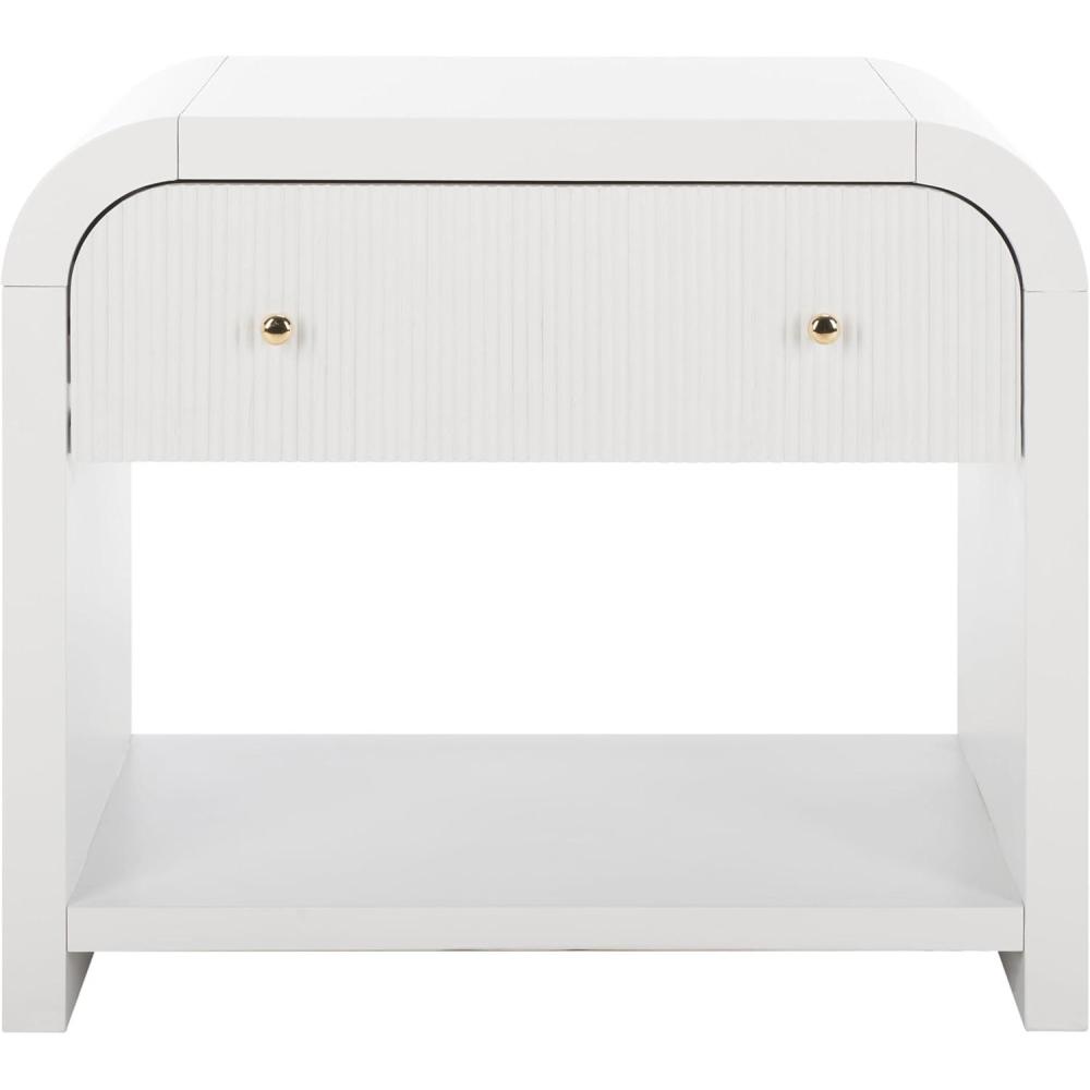 image:imageSAFAVIEH Couture Collection Liabella BlackGold 1Drawer Curved Nightstand Fully AssembledWhiteGold