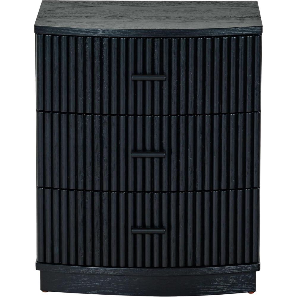 image:imageSAFAVIEH Couture Collection Shelbie Black 3Drawer Reeded Nightstand Fully Assembled Bedside Accent TableBlackBlack